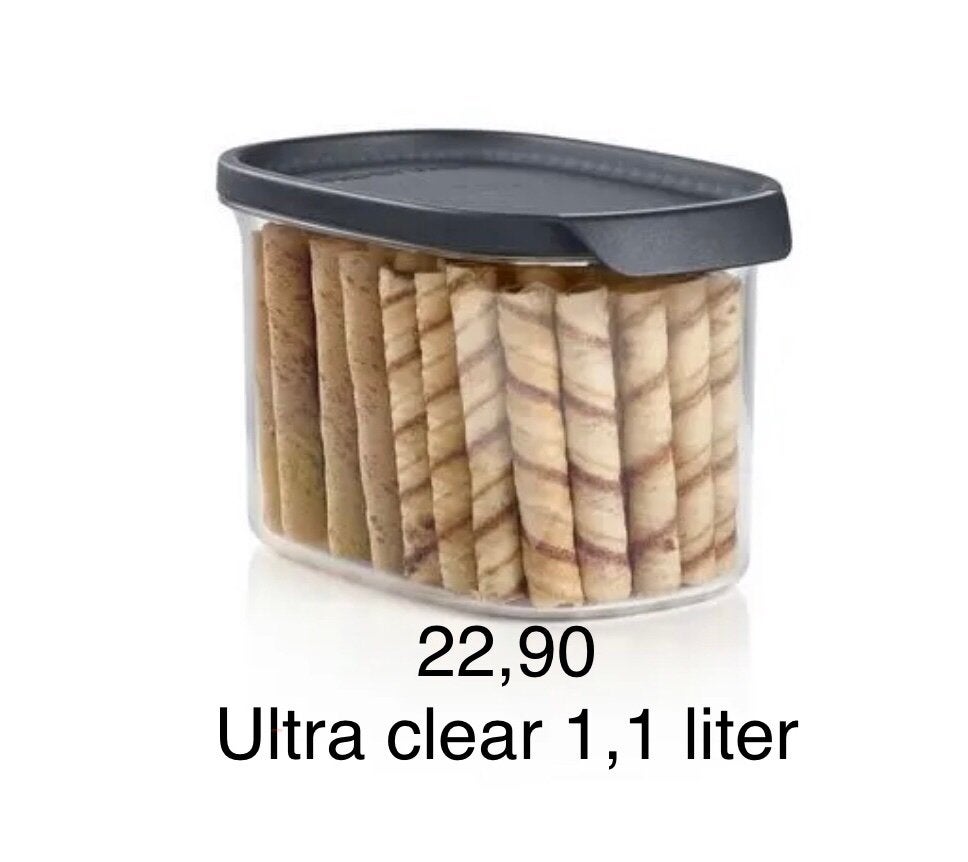 Tupperware Ultra Clear 1,1L - Ideaal voor beschuit, Ophalen of Verzenden, Nieuw, Crème, Bus of Trommel