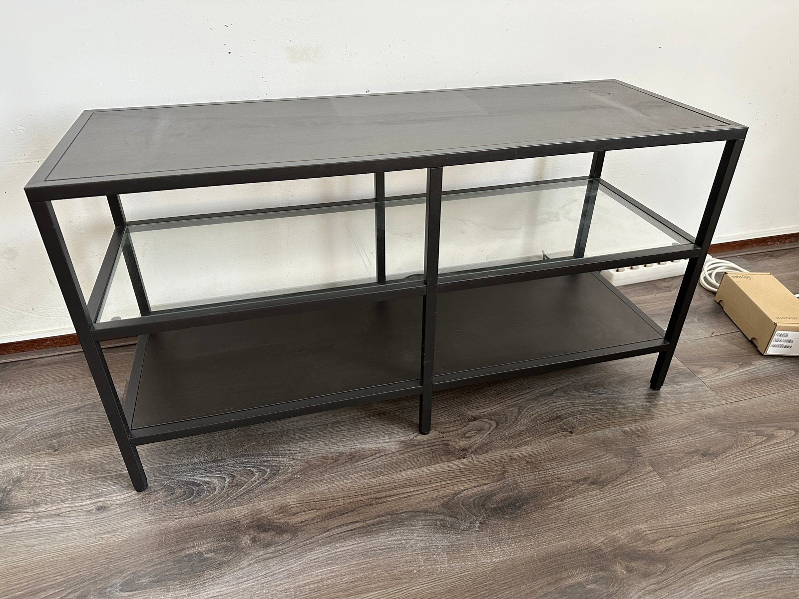 IKEA VITTSJÖ TV-meubel/salontafel - Zwart/Glas, Ophalen, Gebruikt, 100 tot 150 cm, Glas