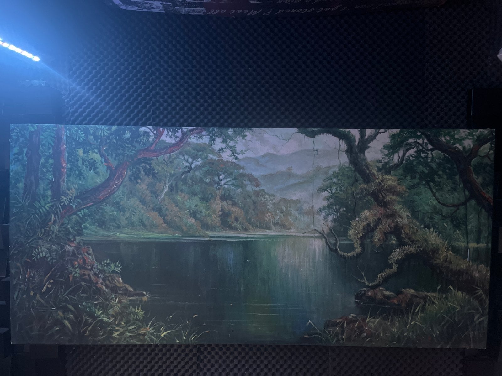 Antiek Balinees schilderij, gesigneerd (180x80cm), Doek, Ophalen of Verzenden, Gesigneerd, Landschap