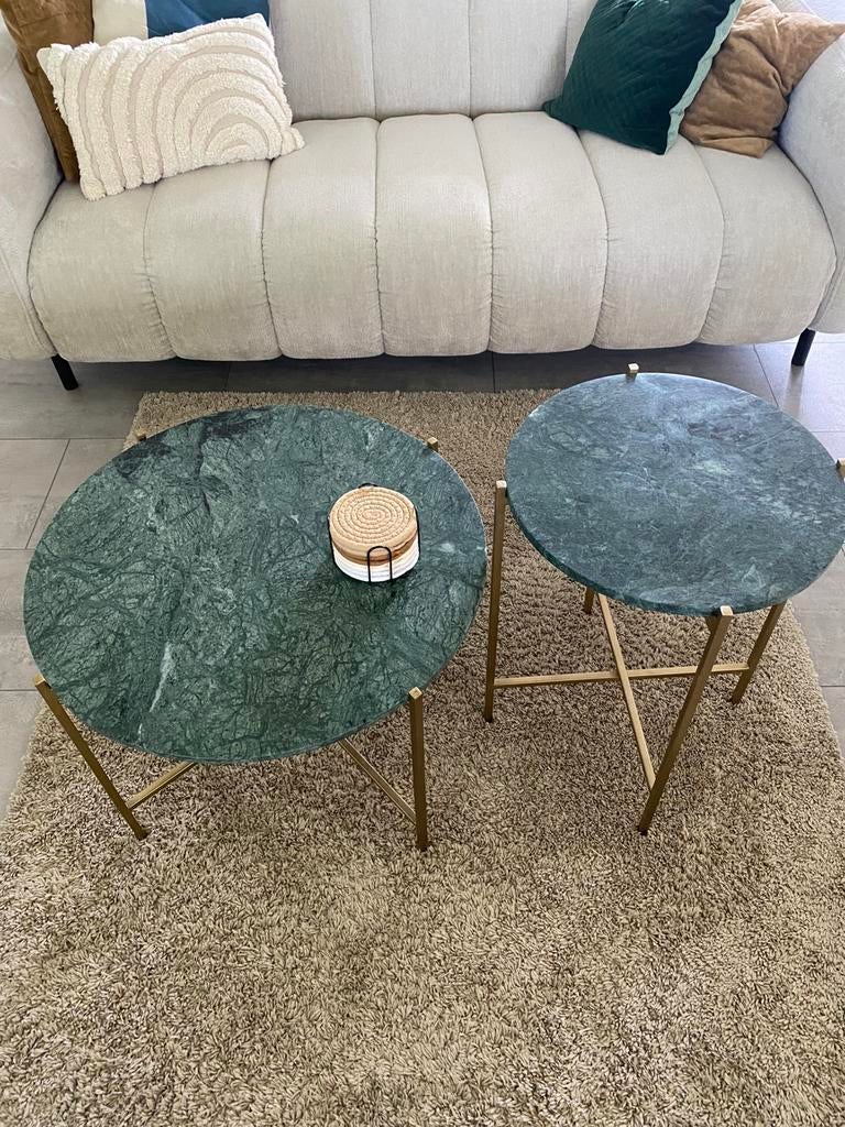Marmer Salontafels groen goud salontafel tafel bijzettafel, Overige materialen, Rond, Nieuw, Minder dan 50 cm