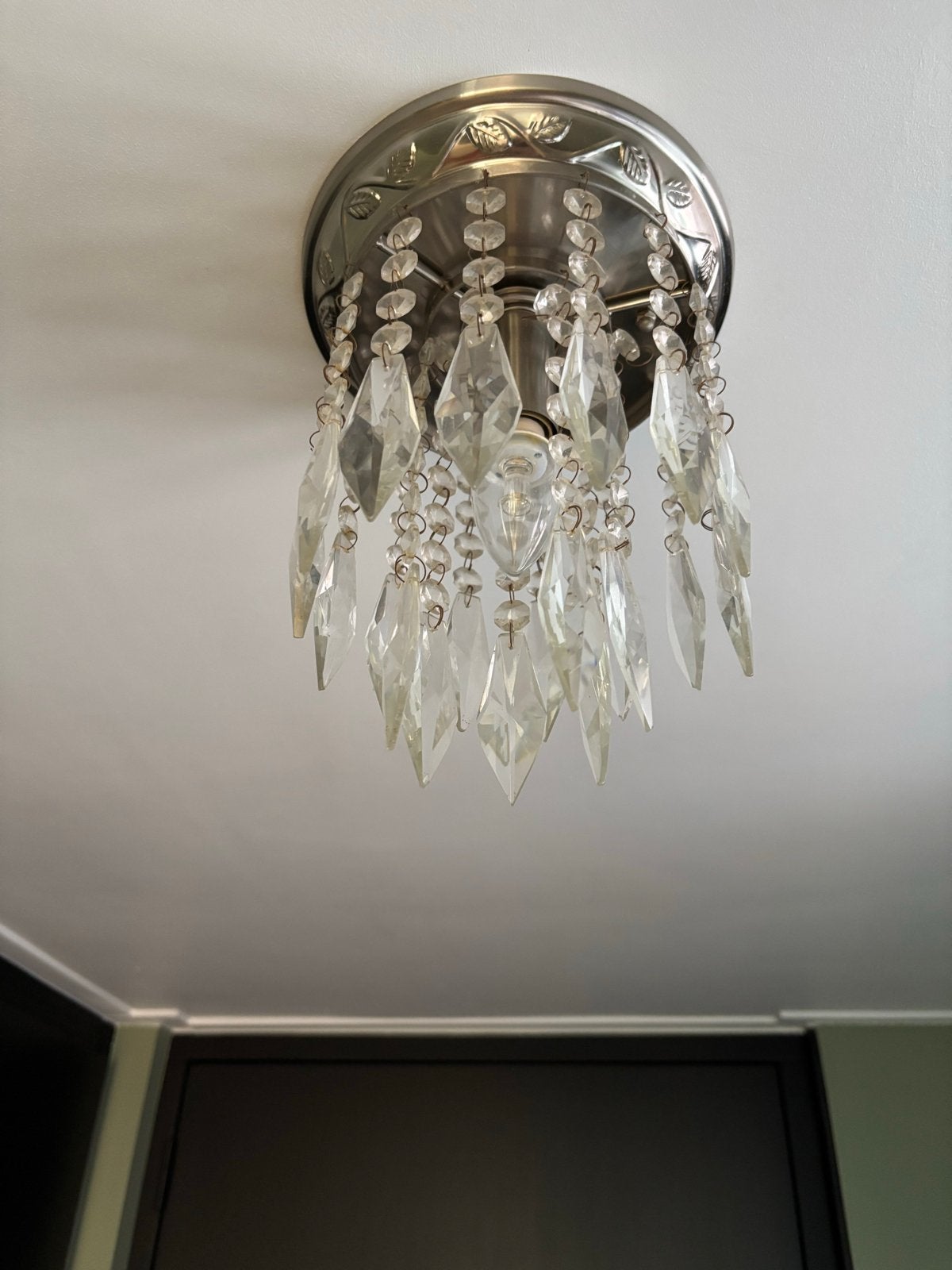 Plafondlamp met kristallen hangers, Huis en Inrichting, Ophalen, Gebruikt, Glas, E27 (groot)