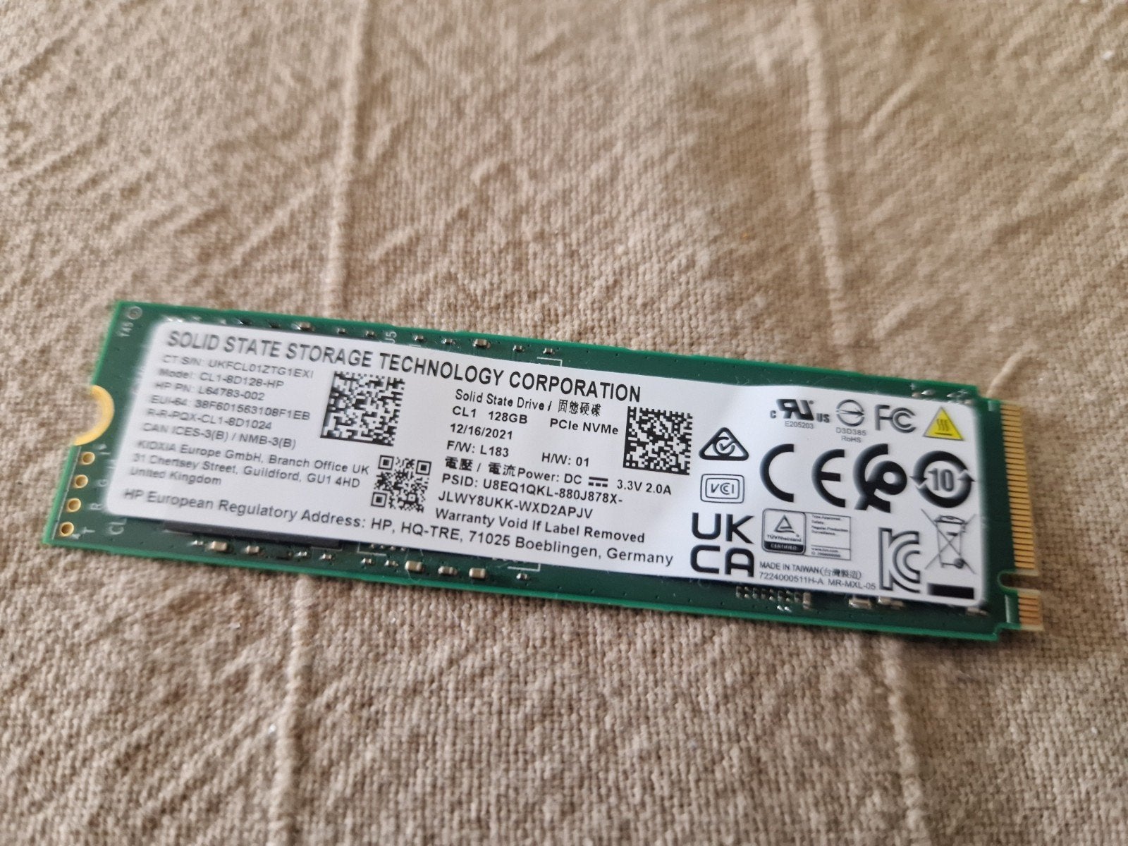 HP 128GB NVMe SSD M.2, Ophalen, Gebruikt, Server, HP
