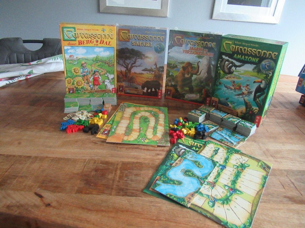 4x Carcassonne - Amazone - berg en dal - safari - jagers en, Hobby en Vrije tijd, Gezelschapsspellen | Bordspellen, Ophalen of Verzenden
