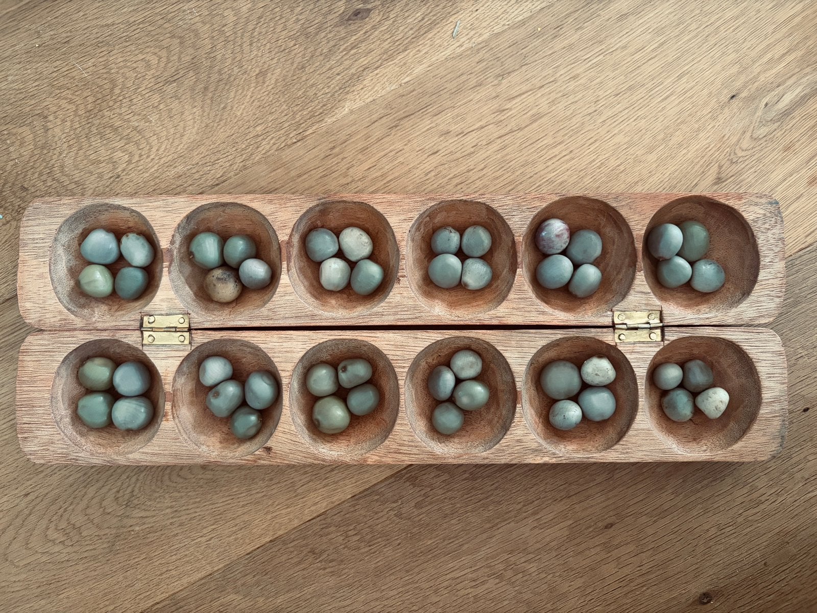 Ouril spel van Kaapverdië - Handgemaakt houten Mancala, Een of twee spelers, Ophalen, Gebruikt, Reisspel