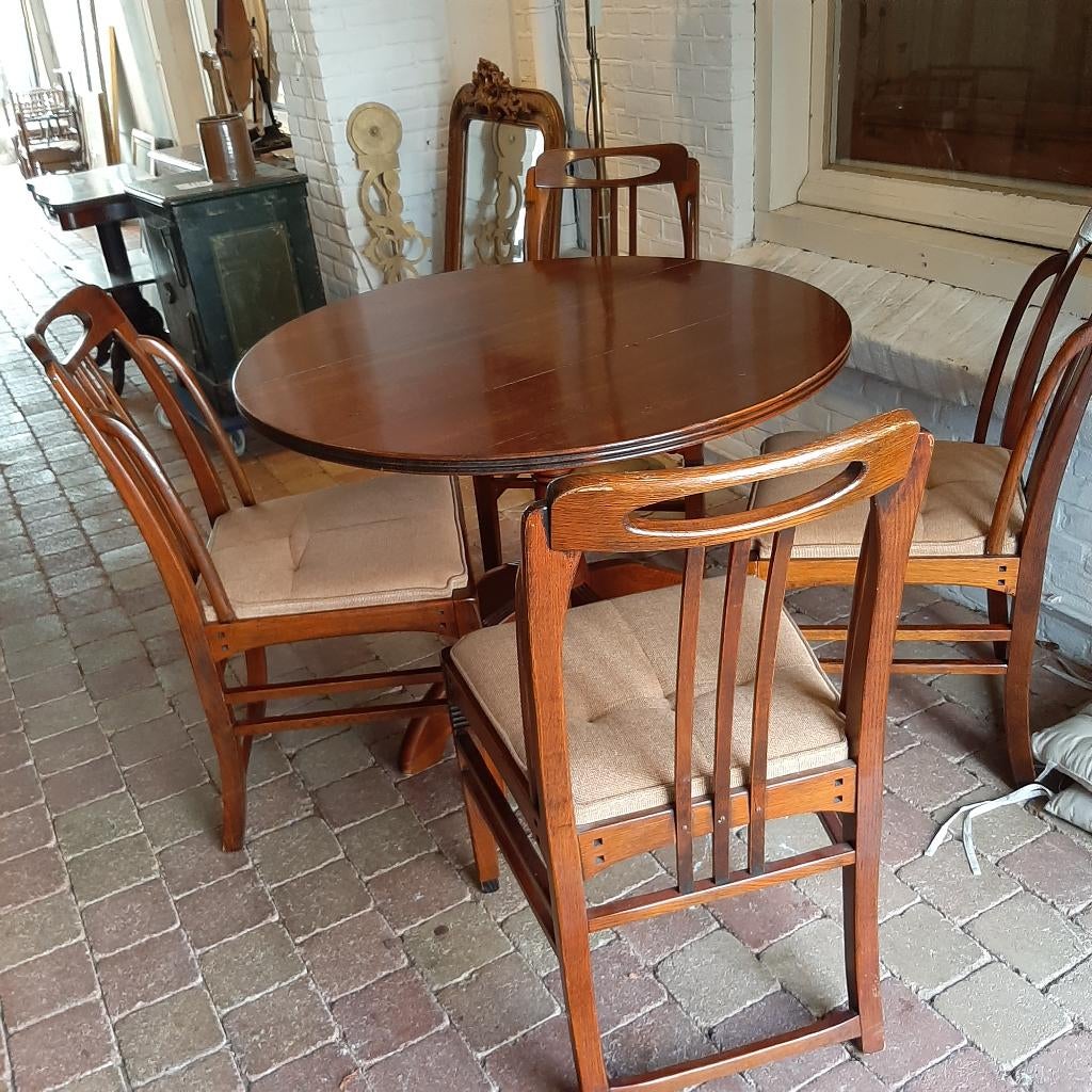 Tafel en vier Stoelen Schuitema, Jugendstill, Niet, Gebruikt, 100 tot 150 cm
