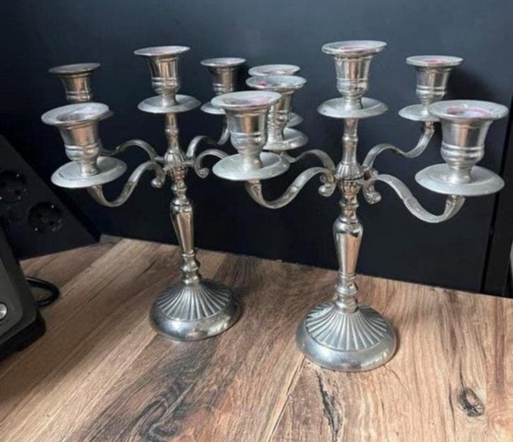 Set van 2 zilveren kandelaars met 5 armen, Antiek en Kunst, Ophalen of Verzenden, Zilver