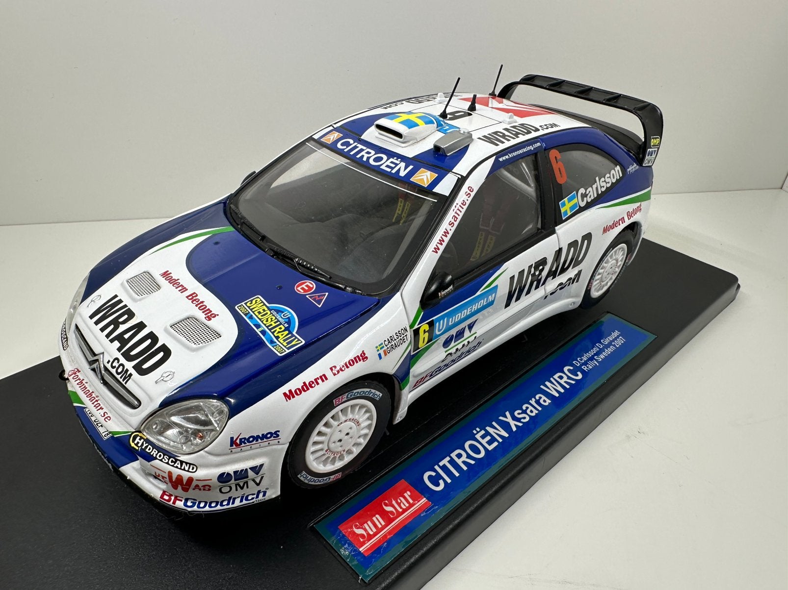 SUNSTAR 1:18 CITROËN XSARA WRC CARLSSON #6 RALLY ZWEDEN 2007, Ophalen of Verzenden, Zo goed als nieuw, Auto, Overige merken