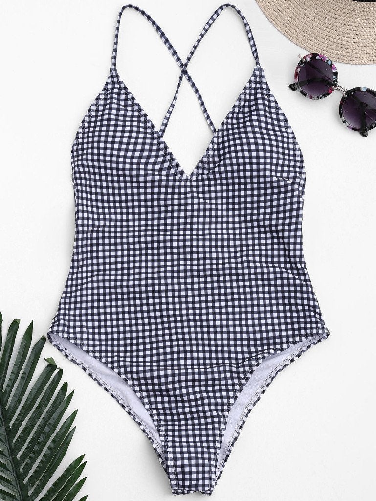 Zwarte witte geruite monokini badpak dames vrouwen, Kleding | Dames, Verzenden, Nieuw, Meerkleurig, Badpak