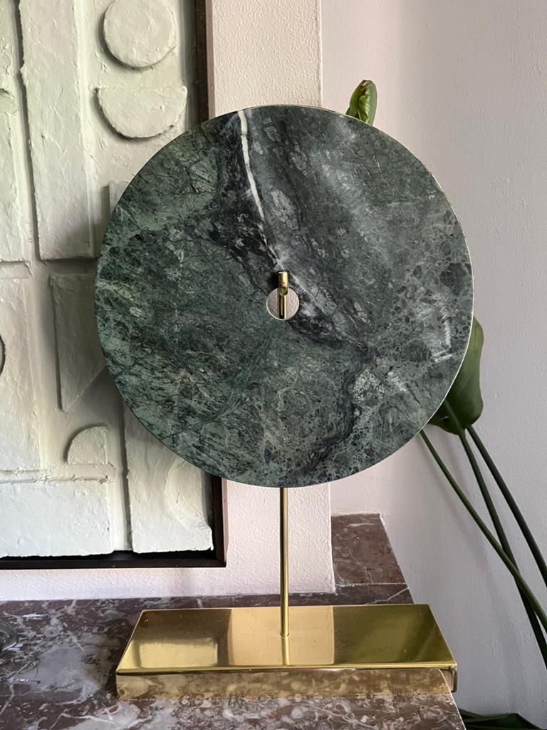 Marmer groen ornament op goudkleurige houder, Ophalen, Zo goed als nieuw