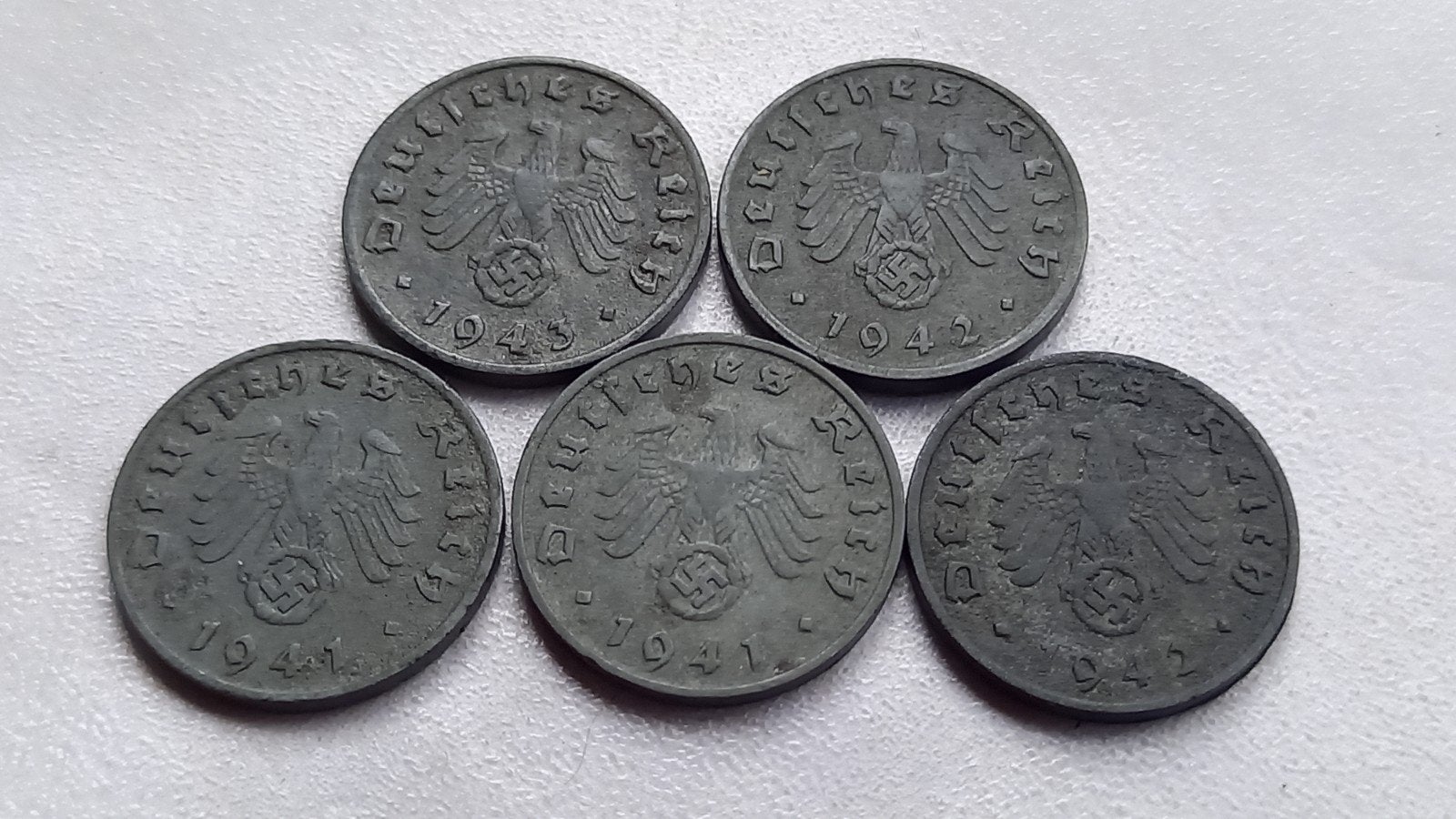 WO2 5x 1 Reichspfennig zink nazi duitsland, Ophalen of Verzenden, Duitsland, Setje