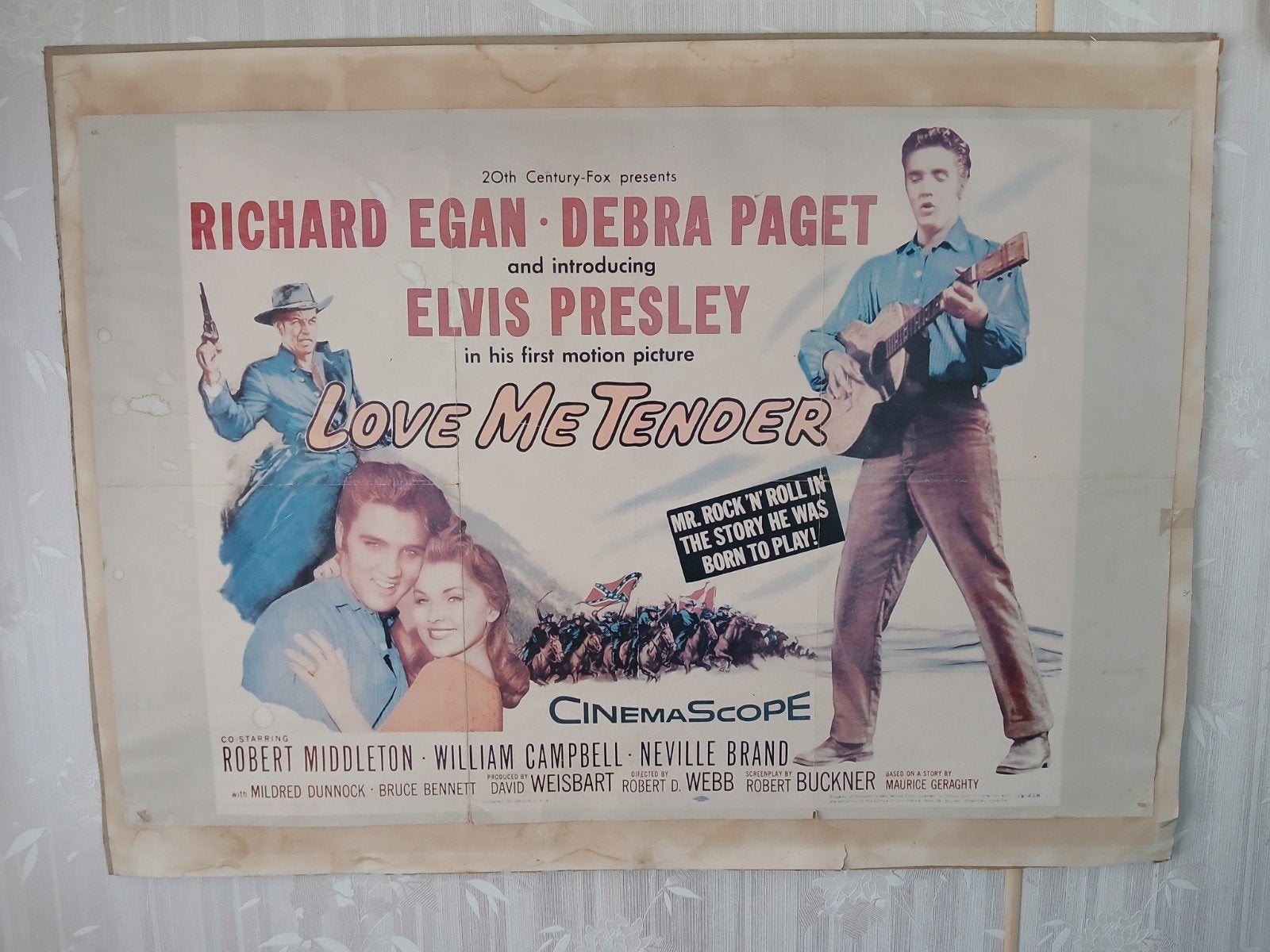 Vintage Love Me Tender Filmposter - Elvis Presley, Ophalen of Verzenden, Gebruikt, A1 t/m A3, Film en Tv