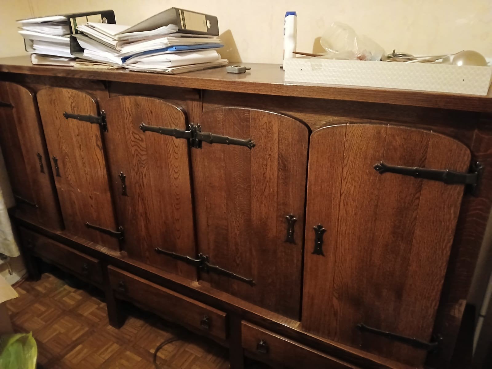 Eiken slaapkamer set: kast, bed en nachtkastjes, Huis en Inrichting, Slaapkamer | Complete slaapkamers, Ophalen, Gebruikt, Tweepersoons