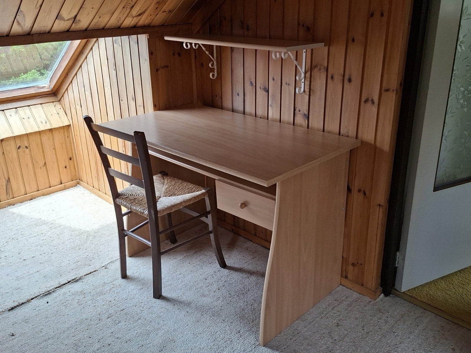 Houten bureau met lade en stoel, Huis en Inrichting, Bureaus, Overige typen, Gebruikt, Bruin, Ophalen of Verzenden