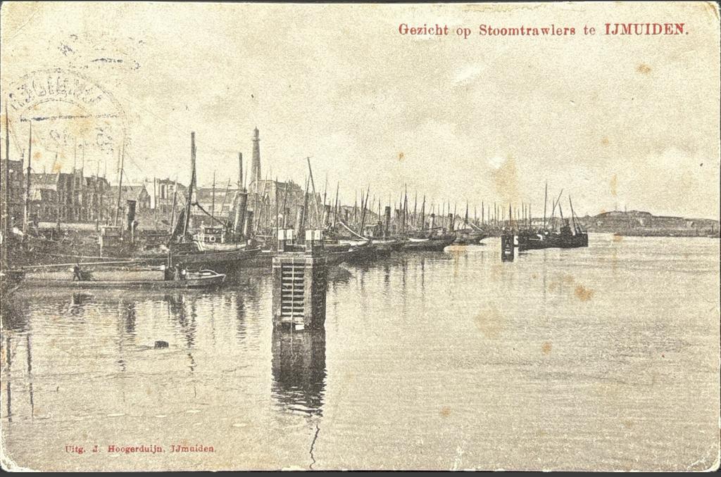 IJmuiden, gezicht op stoomtrawlers, Verzamelen, Verzenden, Voor 1920, Gelopen, Noord-Holland