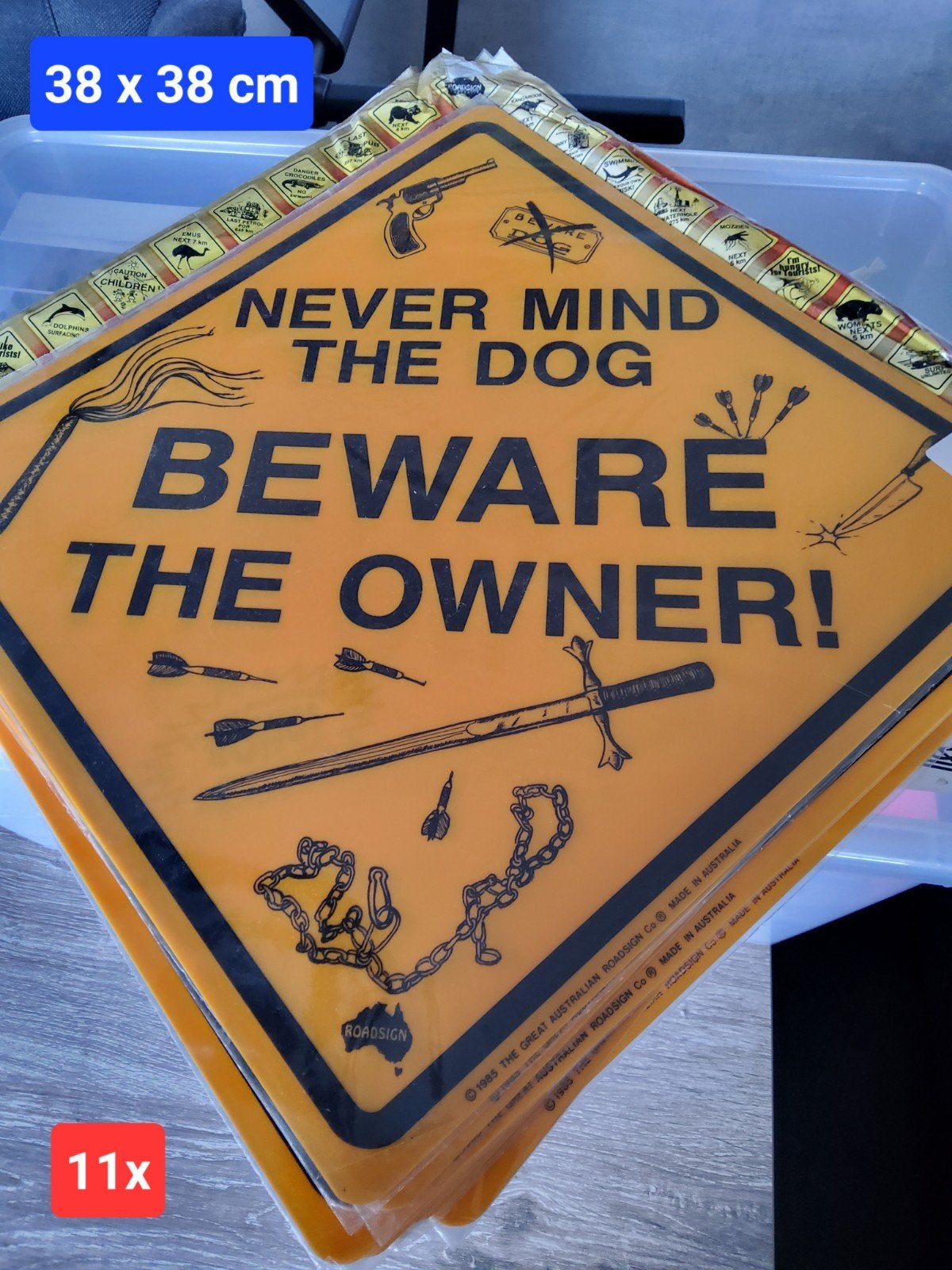 2x Roadsign Keep Out + Beware The Owner - 38 cm plastic, Ophalen of Verzenden, Gebruikt