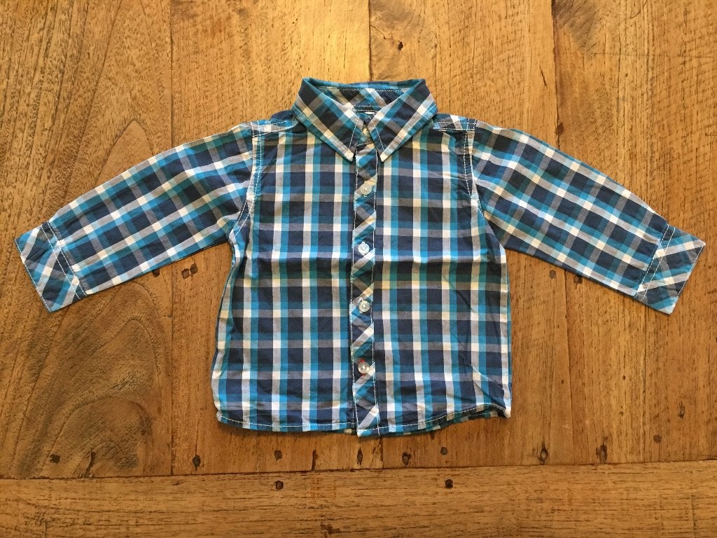 Hema overhemd, maat 68, ZGAN, blauw wit geruit, Ophalen of Verzenden, Zo goed als nieuw, Overhemdje of Bloesje, Hema