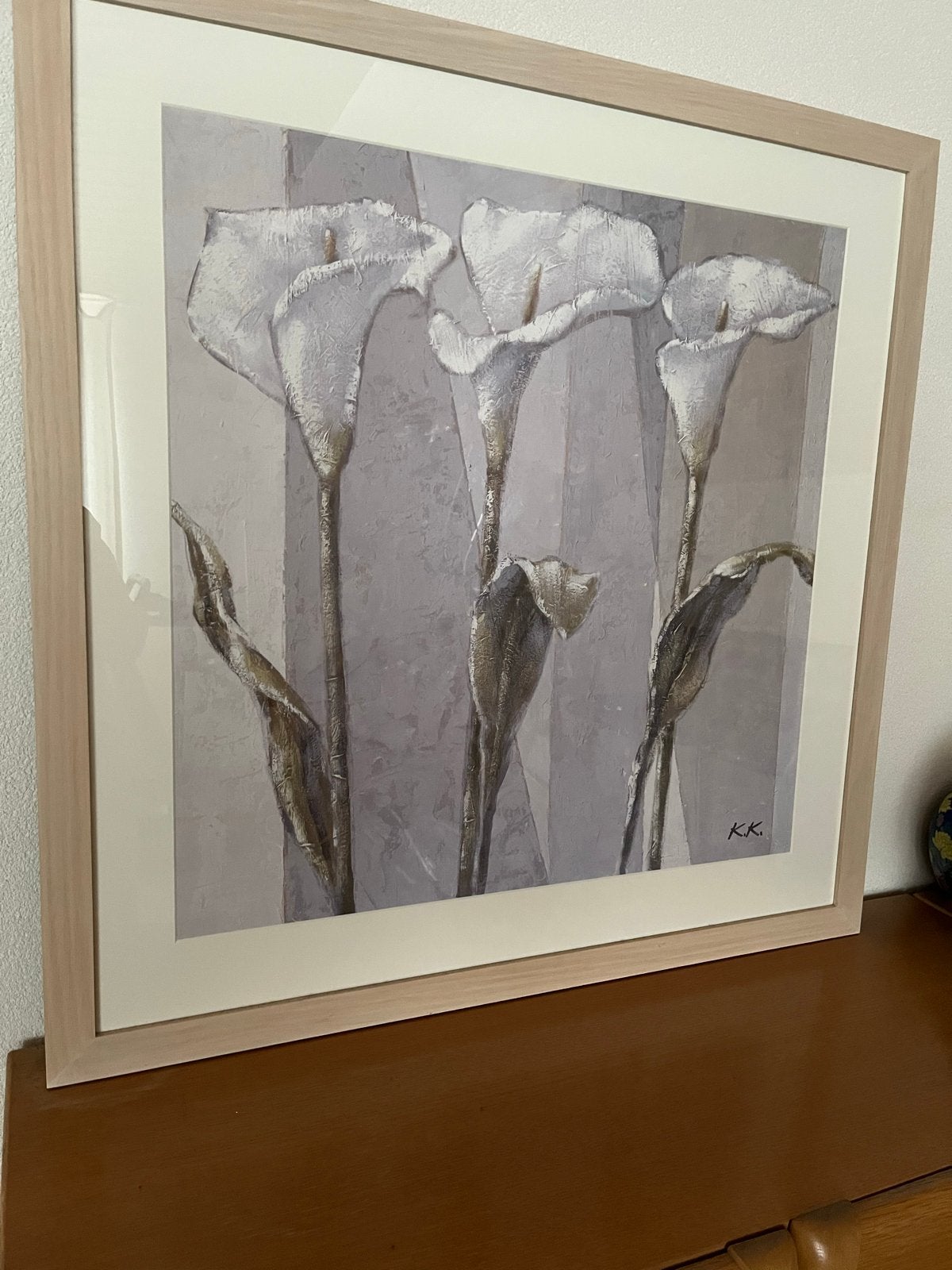 Modern schilderij met bloemen, 91x91 cm, Ophalen, Acrylverf, Gesigneerd, Overige materialen