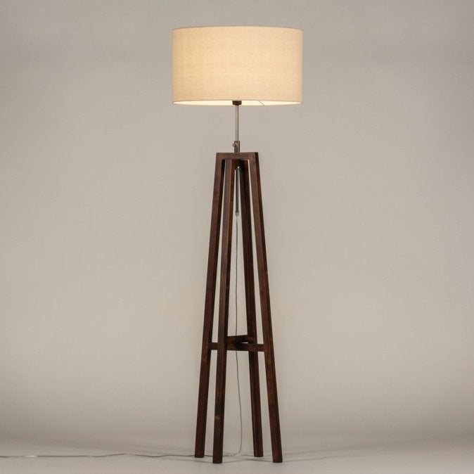 vloerlamp walnoot hout beige lampenkap bank hoekbank lamp, Huis en Inrichting, Lampen | Vloerlampen, Ophalen of Verzenden, Nieuw