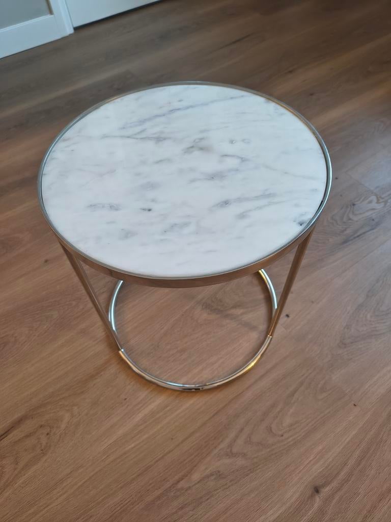 Marmer chrome bijzettafel, Ophalen, Minder dan 55 cm, Rond, Zo goed als nieuw