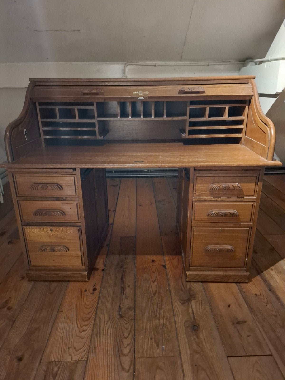 Antiek Eiken Roltop Bureau met Lades, Antiek en Kunst, Antiek | Kantoor en Zakelijk, Ophalen