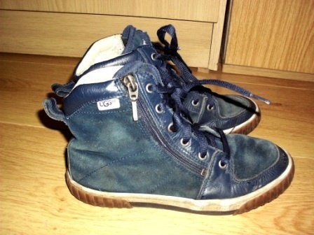 UGG mt.31 blauw suede-leren kinderschoenen met veter en rits, Gebruikt, UGG, Jongen of Meisje, Schoenen