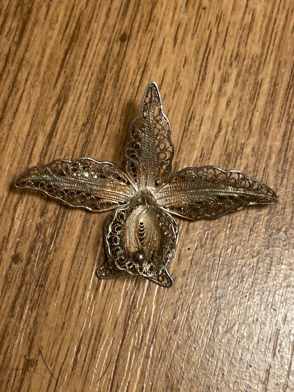 Prachtige 925 zilveren broche in orchidee design, Ophalen of Verzenden, Gebruikt, 4 tot 7 cm, Zilver