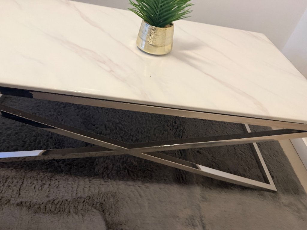 Salon tafel wit marmer (130 B x70 L x 40 H), Ophalen, 100 tot 150 cm, 50 tot 100 cm, Rechthoekig