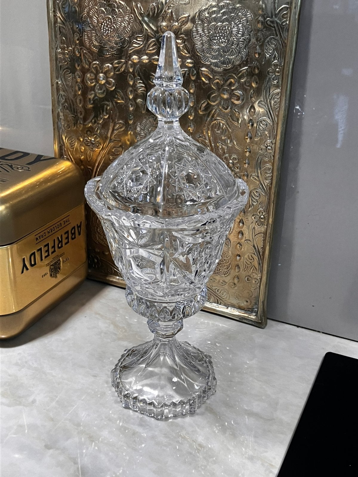 Vintage Kristal geperst Glas Bonbonnière / Bokaal, Ophalen of Verzenden