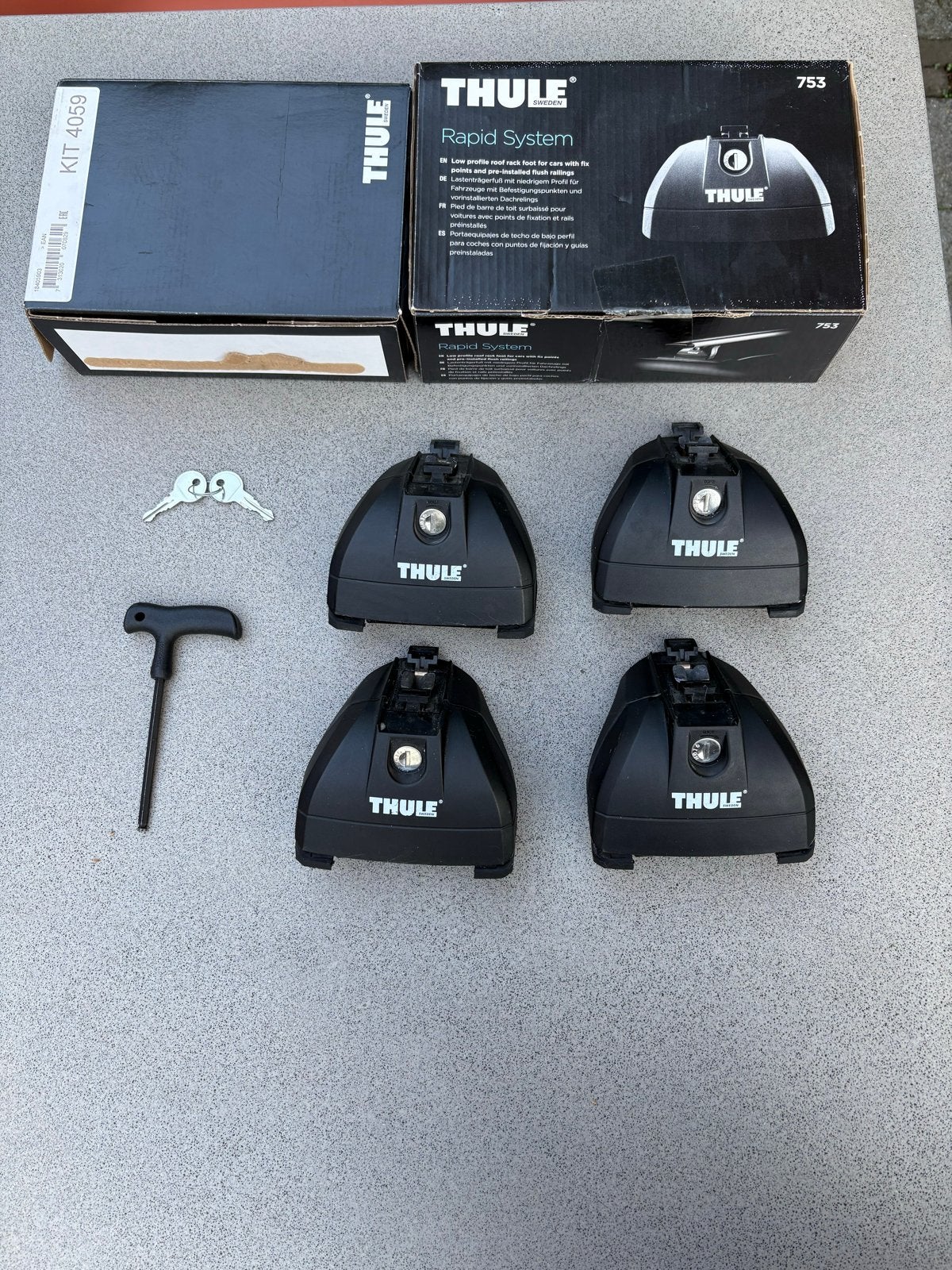 Thule Rapid System 753 dakdragerset met Kit 4059, Auto diversen, Dakdragers, Gebruikt, Ophalen