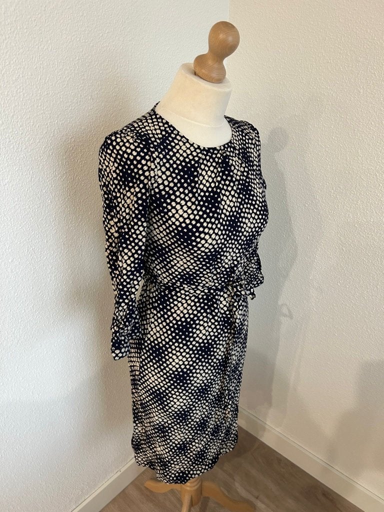 King Louie maat S elegante blauwe jurk 516, Blauw, Ophalen of Verzenden, Zo goed als nieuw, Knielengte