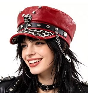 Dameshoed Y2K punk stijl van PU leer - Rood met skull, Ophalen of Verzenden, Nieuw, One size fits all