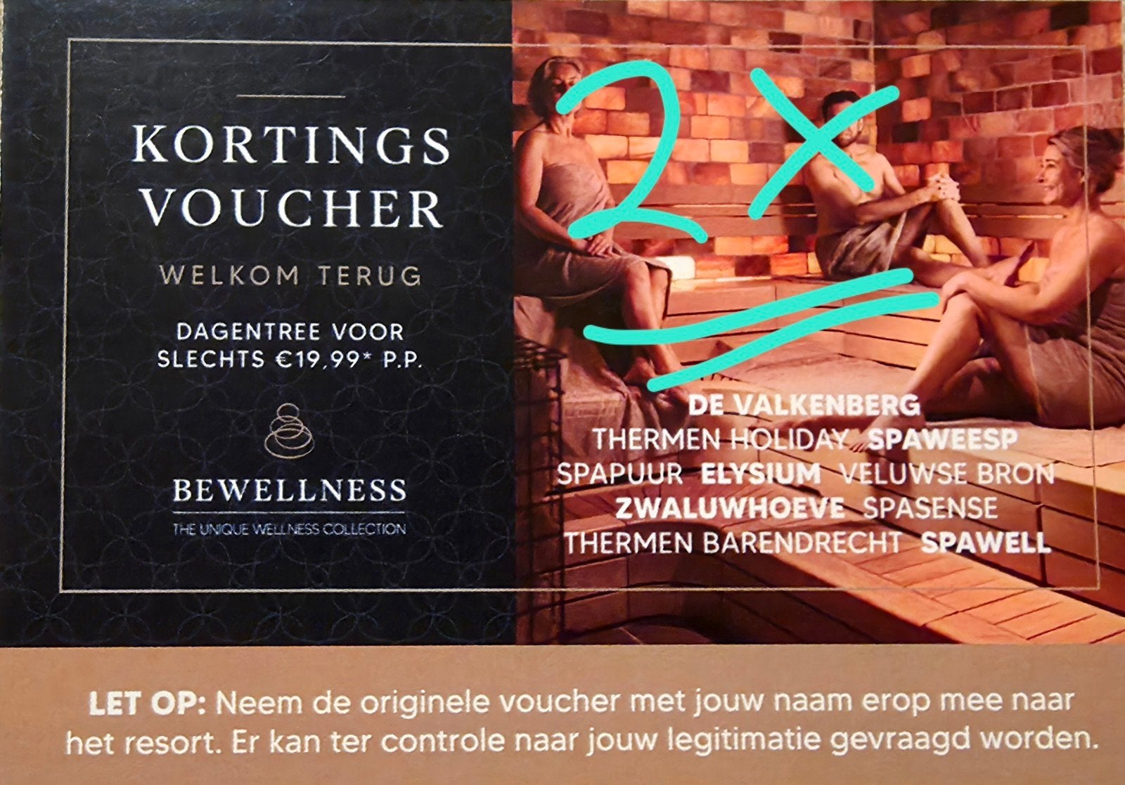 2 Kortingsvouchers Sauna (dagentree €19,95 per stuk), Tickets en Kaartjes, Twee personen