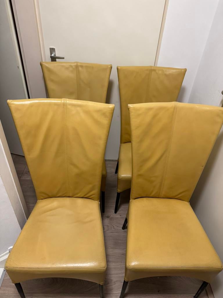 4 leder goossens stoelen bezorgen mogelijk, Bruin, Leer, Ophalen of Verzenden, Zo goed als nieuw