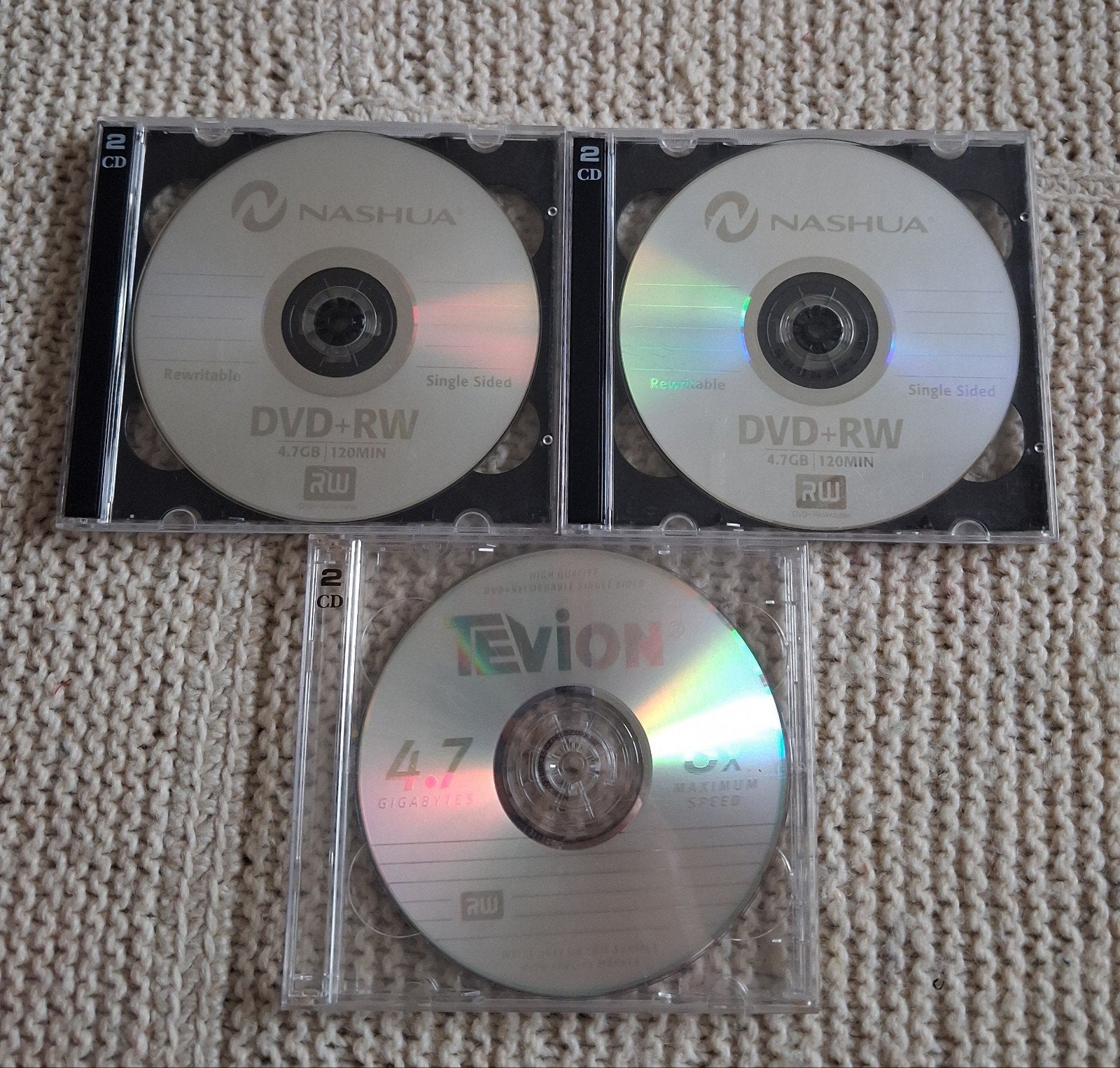 3 x 2 DVD+RW Herschrijfbare Discs - 4.7GB, Gebruikt, Ophalen of Verzenden, Dvd, Nashua, Philips, Tevion
