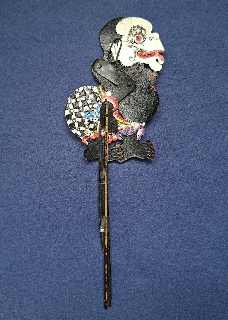 Indonesische Wayang Kulit Schaduwpop - Bagong, Natuurlijk materiaal, Ophalen of Verzenden, Indonesië, Meerkleurig