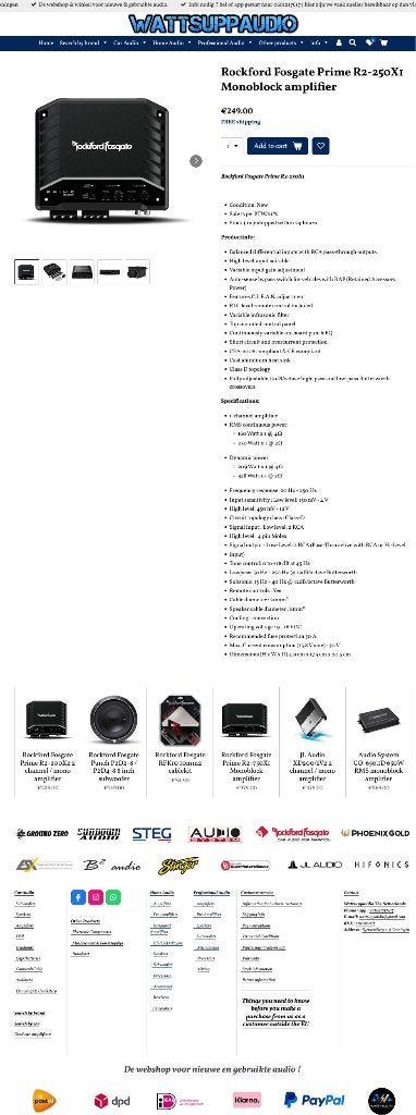 Rockford Fosgate R2-250X1 Monoblok versterker, Auto diversen, Autospeakers, Audio Design, Nieuw, Am Breilingsweg 3, 76709 Kronau, Duitsland
