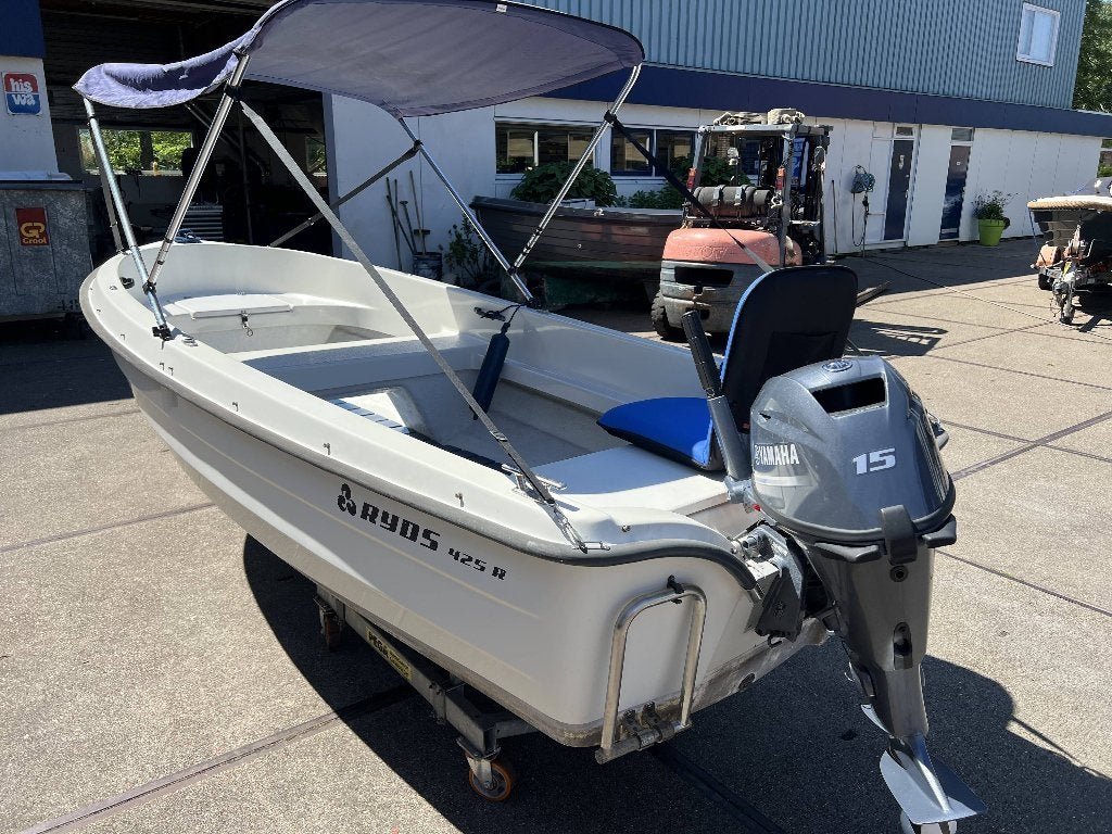 Ryds 425R + Yamaha F15CMHS '25 + afdekzeil + Biminitop, Watersport en Boten, Vis- en Consoleboten, Ophalen, Ryds, 4 m, 15 pk