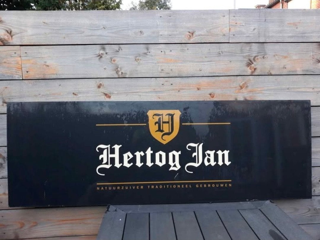 Origineel Vintage Hertog Jan reclamebord – 193 x 76cm, Ophalen, Reclamebord
