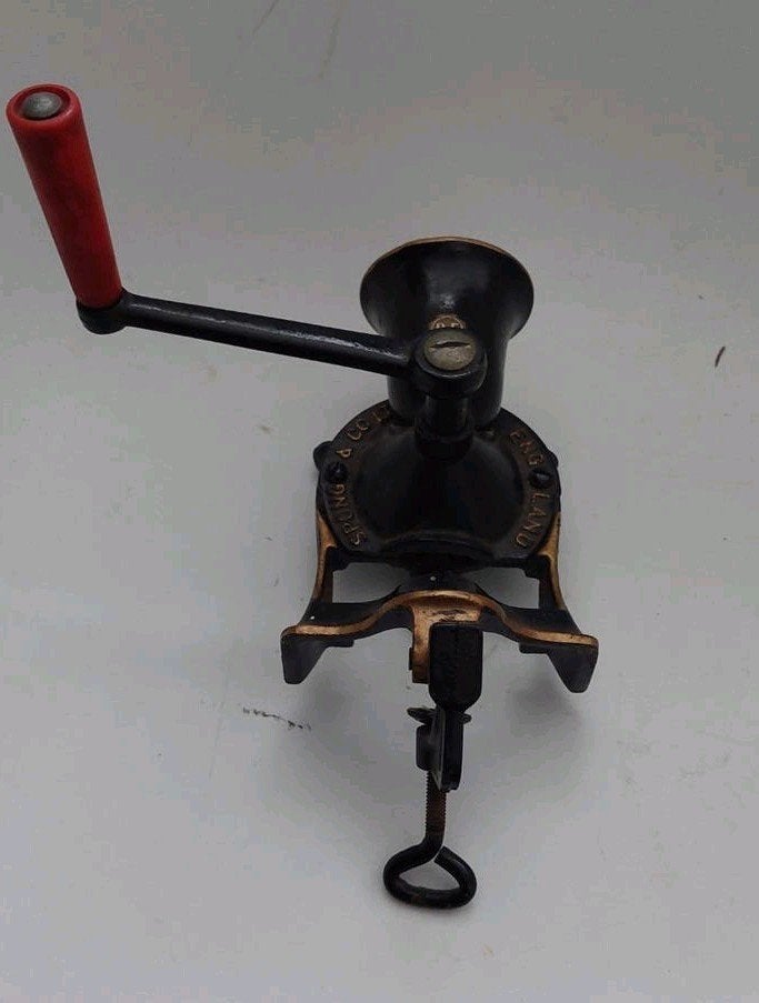 Vintage koffie molen Spong & Co. met org. rode handgreep, Ophalen of Verzenden, Gebruikt