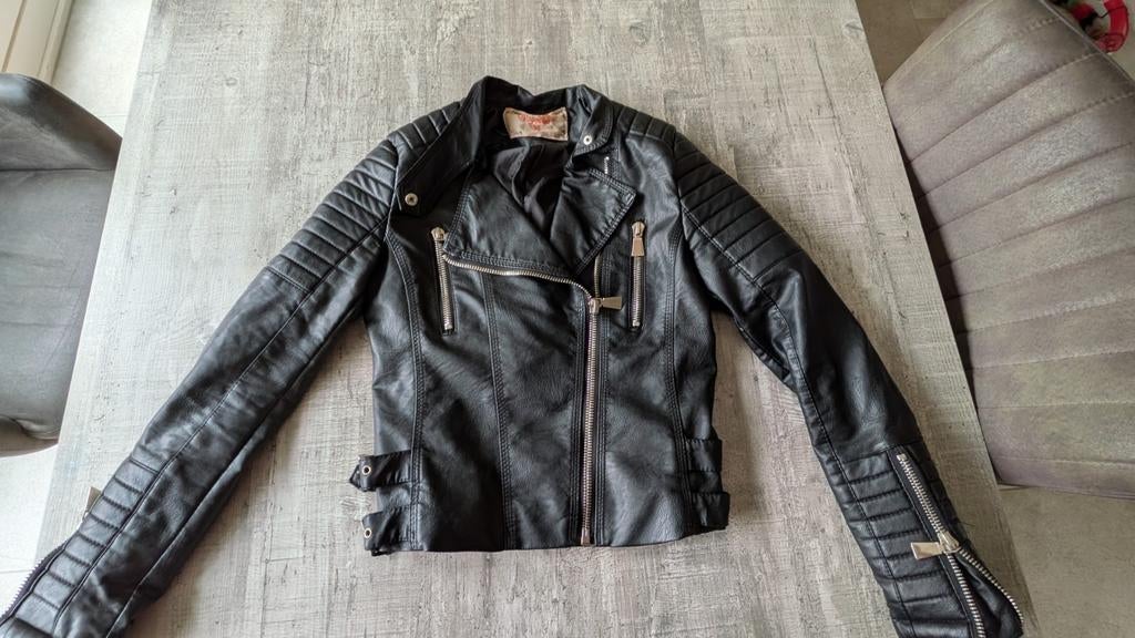 Stoer Zwart Biker Jasje - Maat 36 (S), Ophalen of Verzenden, Zo goed als nieuw, Maat 36 (S), Zwart