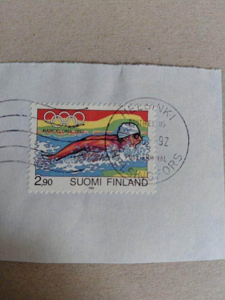 1992 Finland Olympische Zomerspelen in Barcelona zwemmen, Verzenden, Noorwegen, Gestempeld
