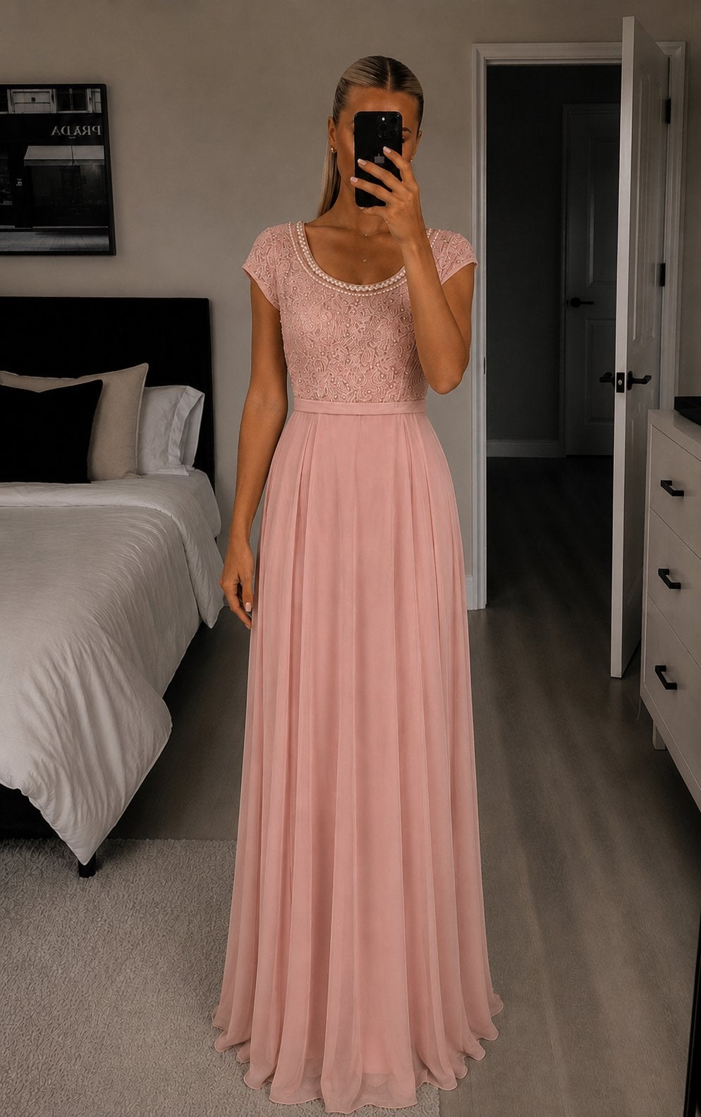 Roze avondjurk, Kleding | Dames, Gelegenheidskleding, Galajurk, Verzenden, Maat 42/44 (L), Nieuw