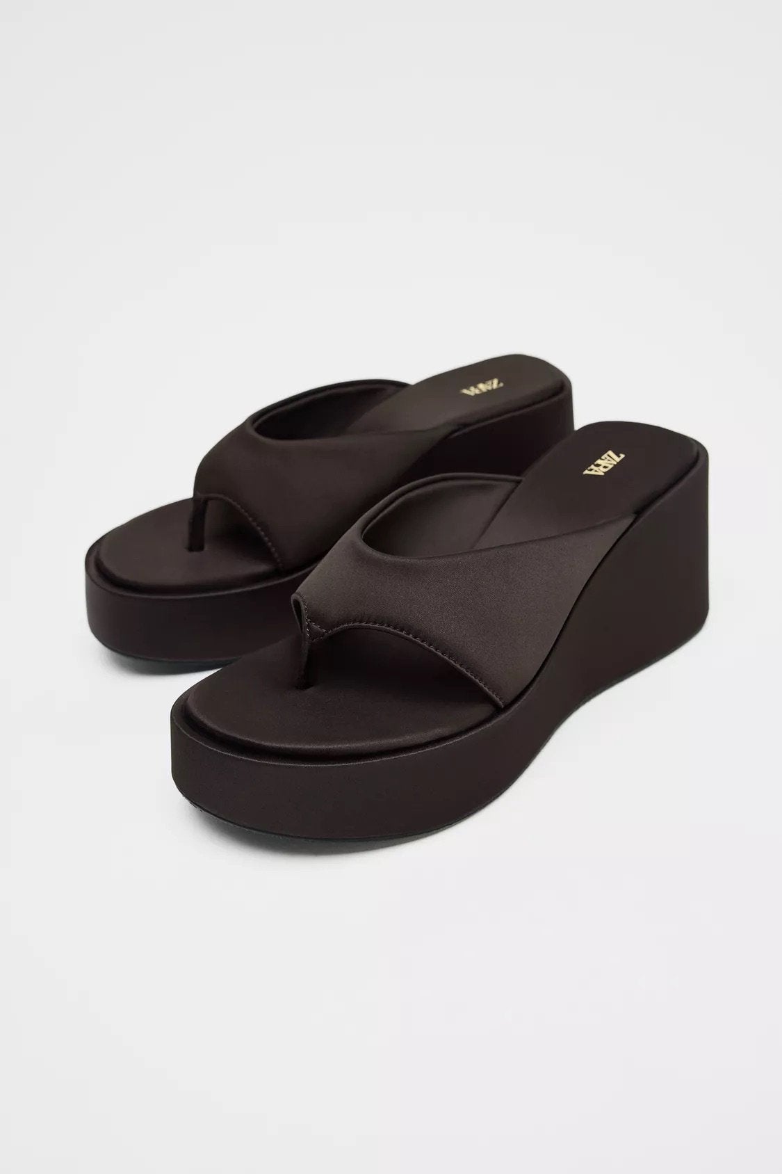 Dames Zara sandalen plateauzolen satijn bruin schoenen 39, Bruin, Zara, Zo goed als nieuw, Sandalen of Muiltjes