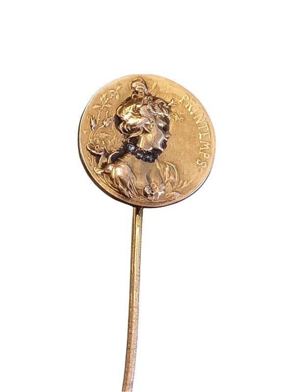 14 Karaat gouden printemps speld met 3 diamantjes, Ophalen of Verzenden, Goud, Broche, Met edelsteen