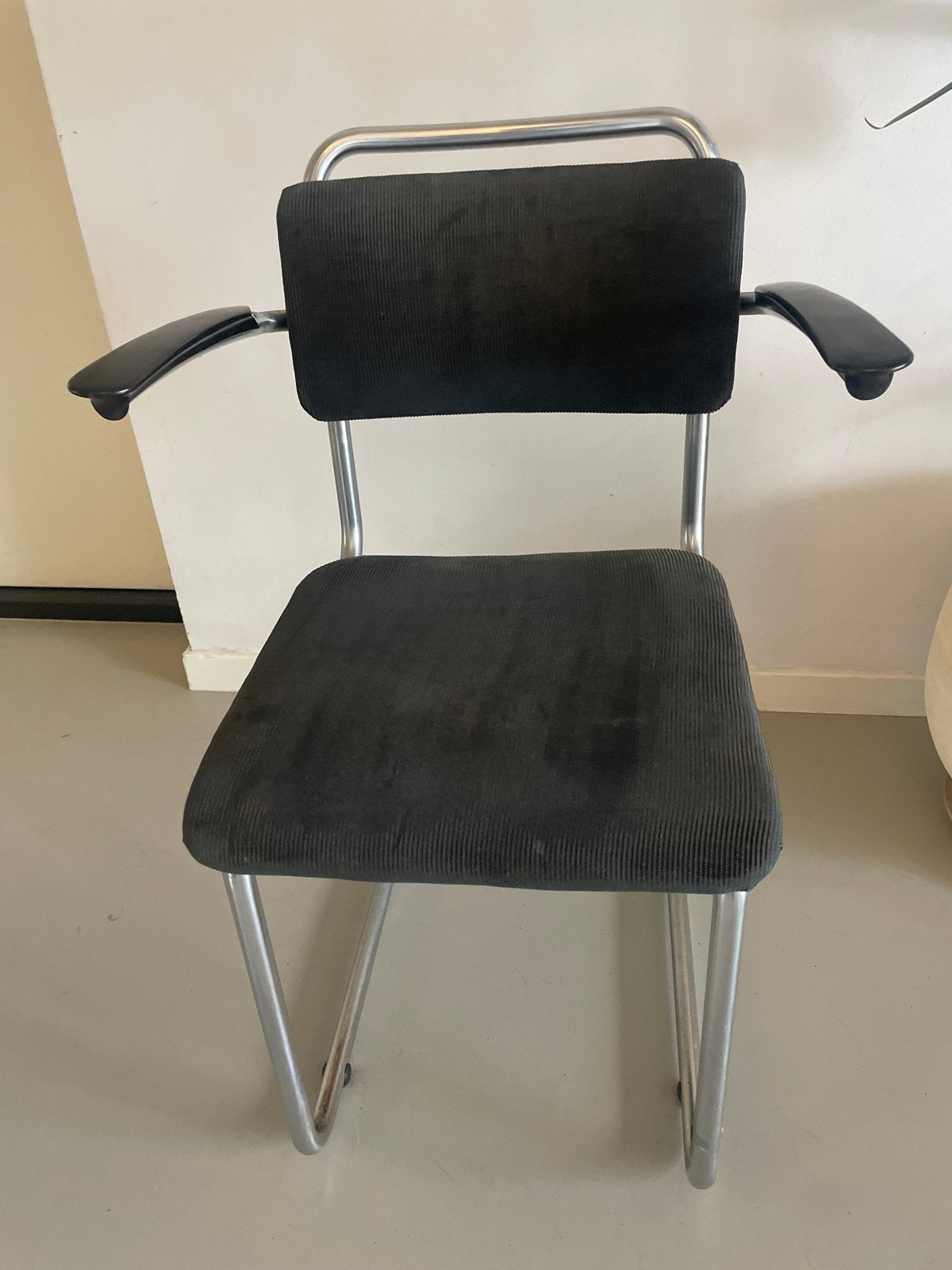 Vintage Gispen Buisframe Stoel met Armleuningen - Gebruikt, Ophalen, Gebruikt, Zwart, Metaal