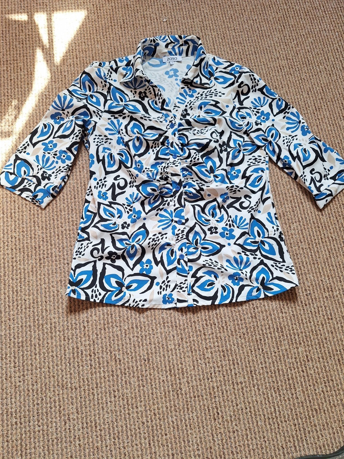 Zoso blouse maat S met blauw/zwart/beige print, Meerkleurig, Ophalen of Verzenden, Maat 36 (S), Gedragen