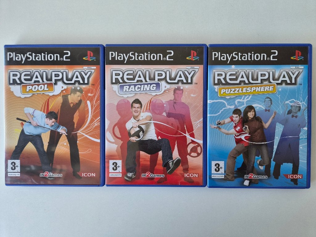 PS2 Real Play 3x - Pool + Racing + Puzzlesphere, Spelcomputers en Games, 1 speler, Racen en Vliegen, Ophalen of Verzenden, Zo goed als nieuw
