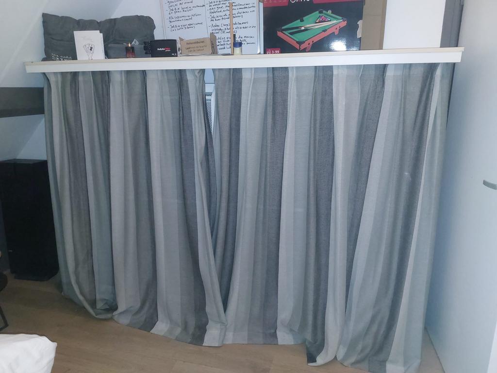 Opklapbed 140x200 met ombouw en gordijnen, Huis en Inrichting, Slaapkamer | Bedden, Ophalen, Gebruikt, Wit, Tweepersoons