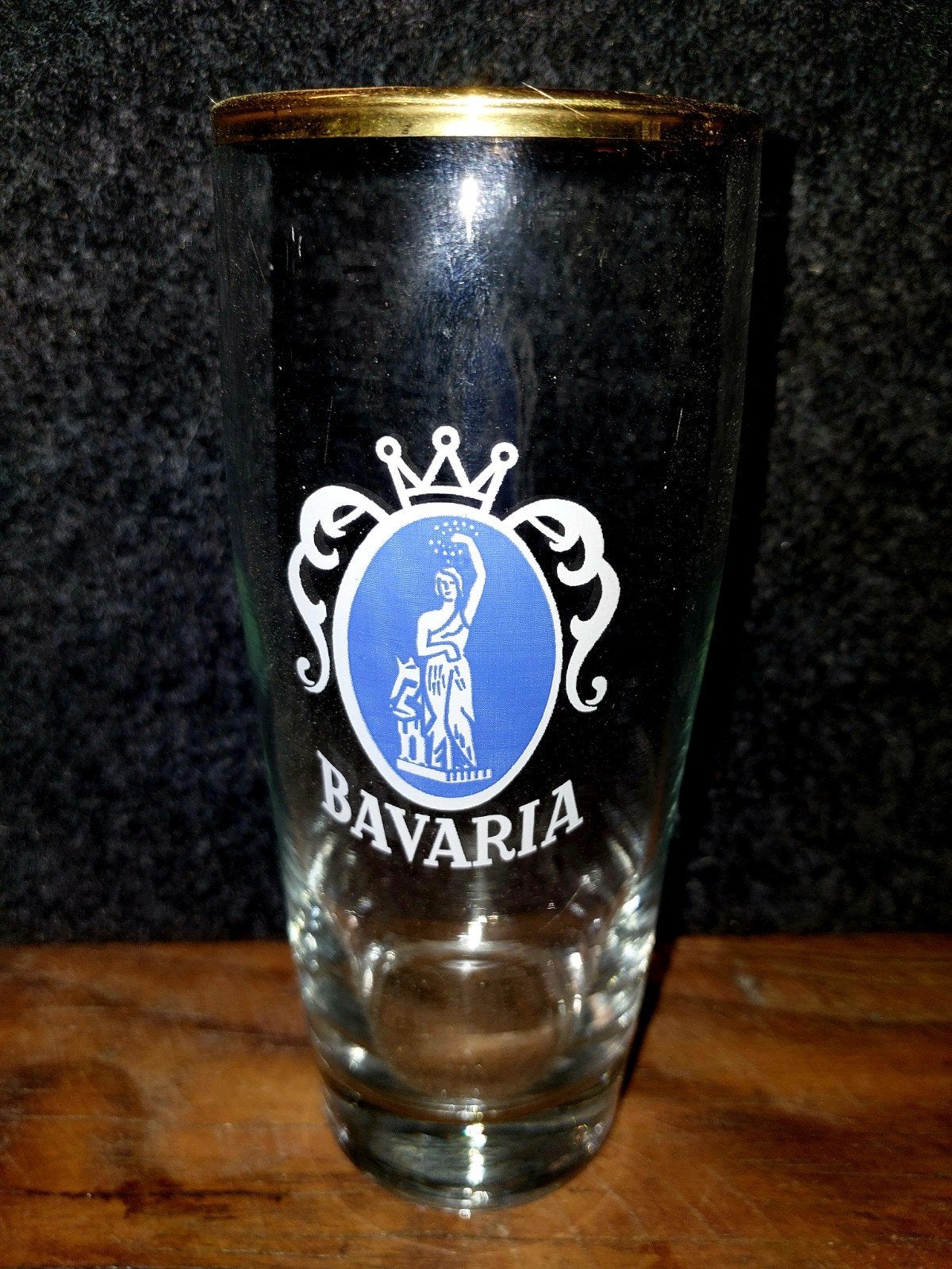 Zeer oud Bavaria bierglas met gouden rand, Ophalen of Verzenden