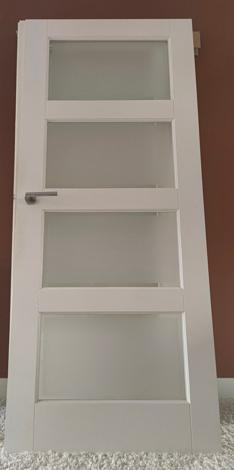 Binnendeur opdek met mat glas, facet geslepen, Doe-het-zelf en Verbouw, Deuren en Horren, Ophalen, Gebruikt, 80 tot 100 cm, Binnendeur